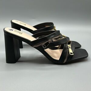 New York & Company Black Zippered Sage Mule Block Heel Women's Size 9.5